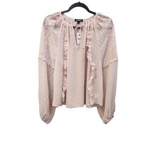 Express Women's M Pink Sheer Long Sleeve Pullover Blouse New 2232